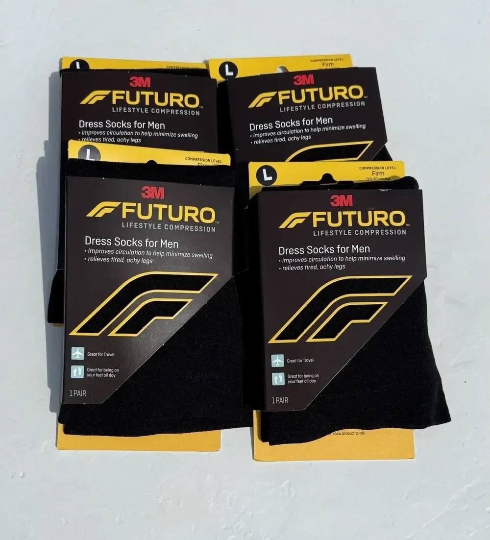 4-Pair Futuro 20-30 mmHg Dress Sock Men Lifestyle Firm Compression L-Black Large